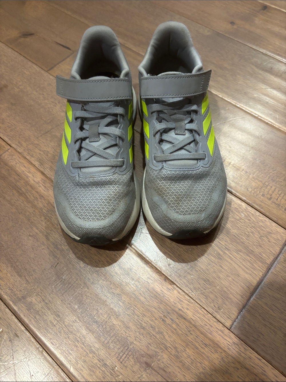 adidas Kids Gray and Neon Green Hook-and-Loop Sneakers